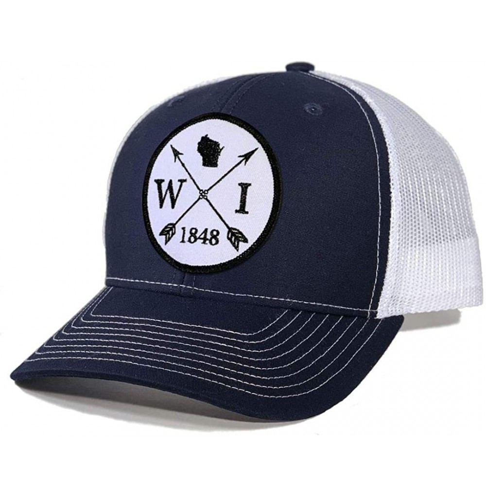 Baseball Caps Men's Wisconsin Arrow Patch Trucker Hat - Navy/White - CJ186NSNX5Z