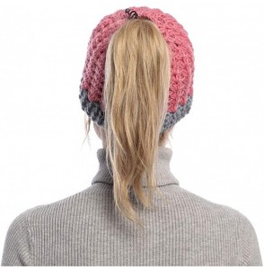 Skullies & Beanies Ponytail Beanie Hat for Women- Girls BeanieTail Soft Stretch Cable Knit Messy High Bun Winter Cap - Pink -...