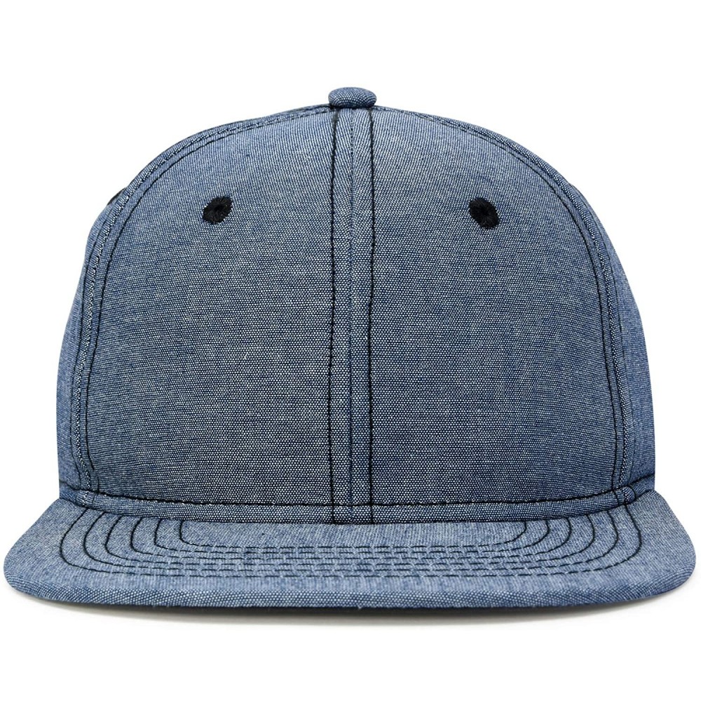Baseball Caps Premium Flat Bill Baseball Cap Structured Hat Snap Back Chambray - Navy Blue - CK12N8UYYJZ
