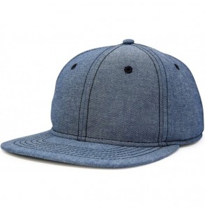 Baseball Caps Premium Flat Bill Baseball Cap Structured Hat Snap Back Chambray - Navy Blue - CK12N8UYYJZ