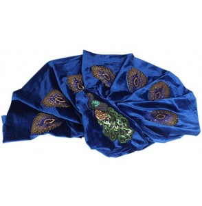 Skullies & Beanies Women's Velvet Sequins Peacock Muslim Turban Hijab Headwrap Cap Hat - Royal Blue - CQ18EK92CR3