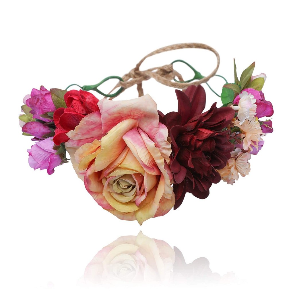 Headbands Flower Crown Bohemian Floral Headdress - Dark Red + Orange + Red - CR18OT2XN4N