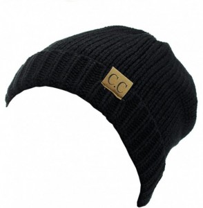 Skullies & Beanies Exclusive Two Way Cuff & Slouch Warm Knit Ribbed Beanie - Black - C2125H8EONP