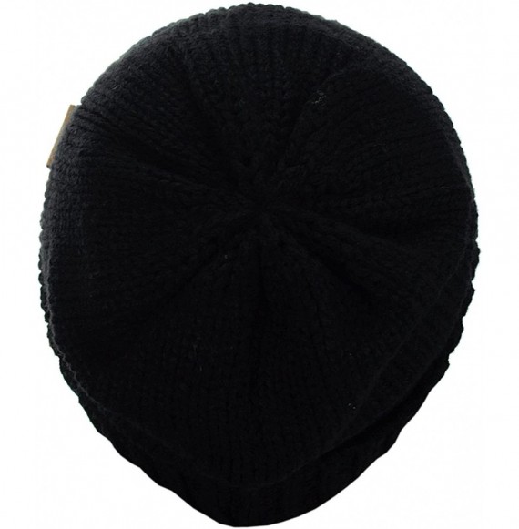 Skullies & Beanies Exclusive Two Way Cuff & Slouch Warm Knit Ribbed Beanie - Black - C2125H8EONP