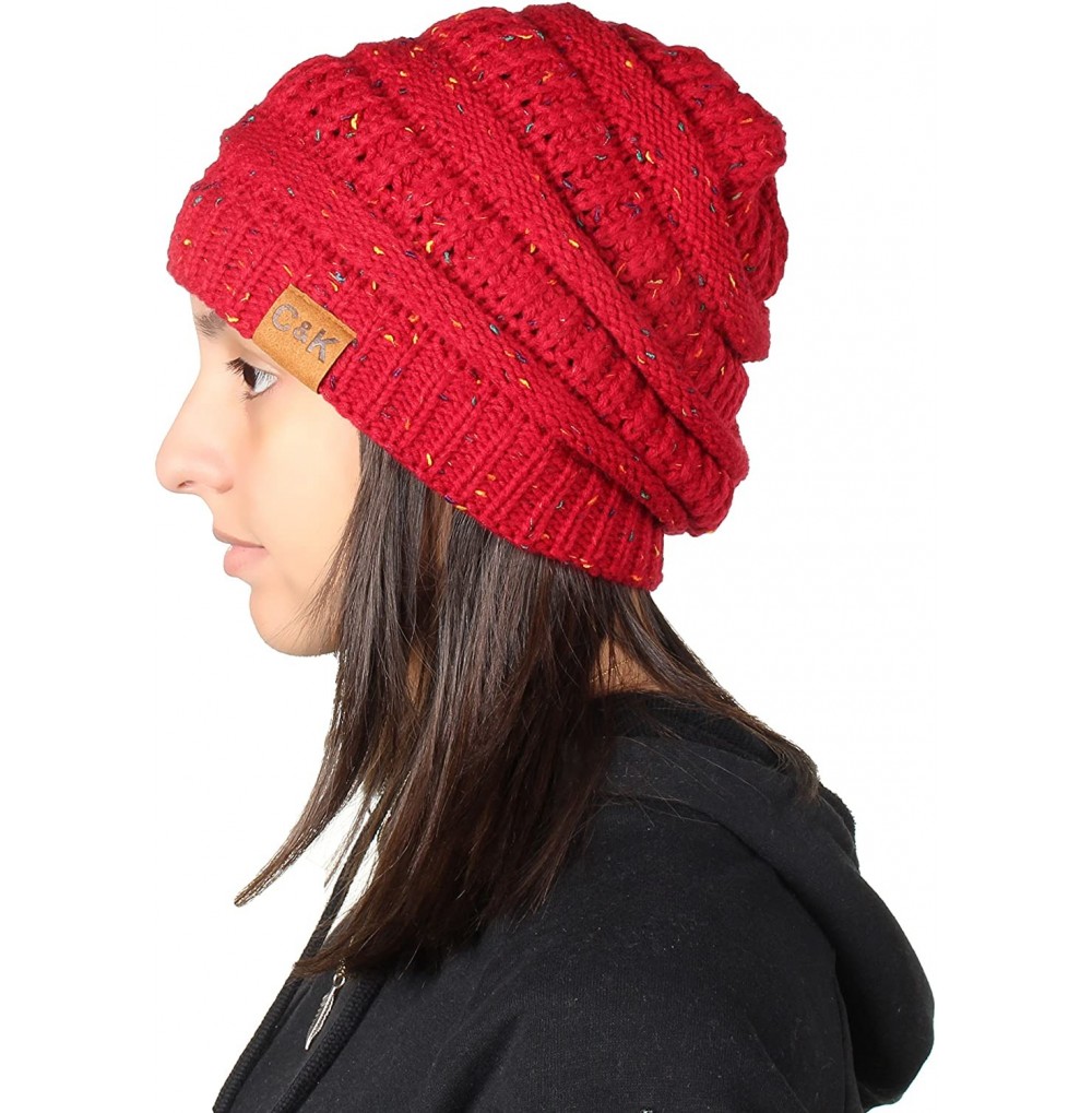 Skullies & Beanies Knit Beanie Trendy Warm Chunky Thick Soft Warm Winter Hat Beanie Skully - Confetti Red - CE189LC5WWS