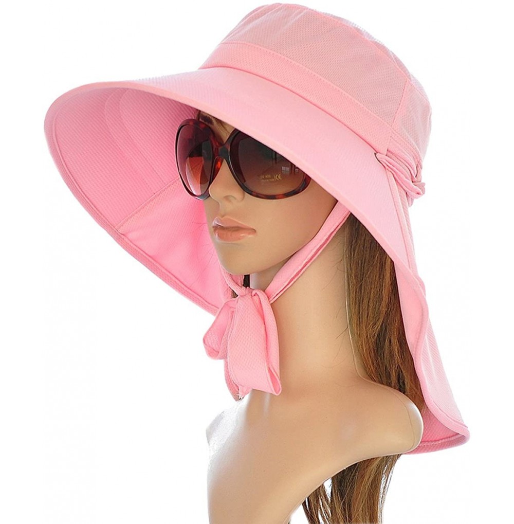 Sun Hats Ladies Sun Visor Wide Large Brim Swimming Beach Sun Hat - Pink - CO17YOWCRQ9