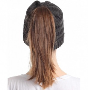 Skullies & Beanies Ponytail Messy Bun Beanie Tail Knit Hole Soft Stretch Cable Winter Hat for Women - CI18WADTUSE