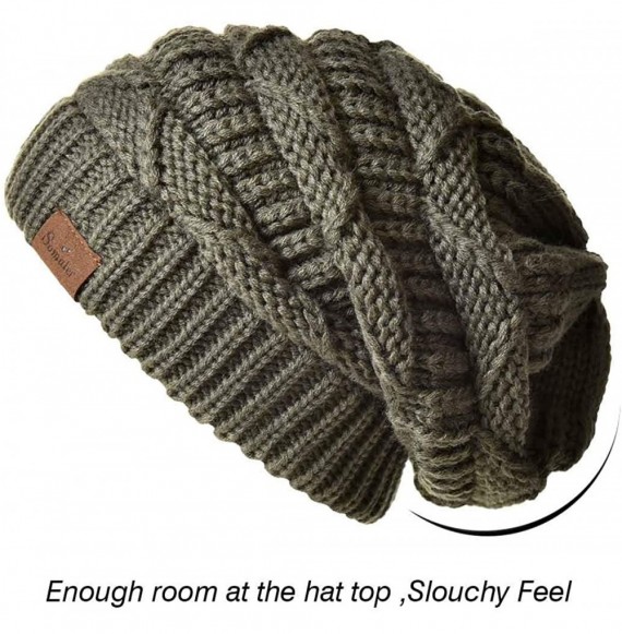 Skullies & Beanies Knit Beanie Hat for Women Oversize Chunky Winter Slouchy Beanie Hats Ski Cap - Dark Grey/Camel - CC18ADSN050