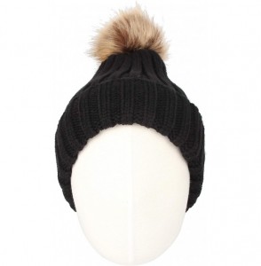 Skullies & Beanies Fleece Ribbed Knit Pom Beanie Winter Hat Slouchy Cap CZP0011 - Black - CV18KKXA8OY