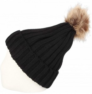 Skullies & Beanies Fleece Ribbed Knit Pom Beanie Winter Hat Slouchy Cap CZP0011 - Black - CV18KKXA8OY