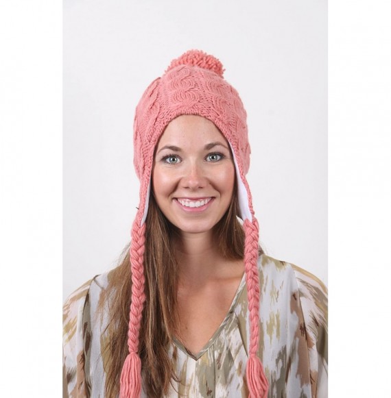 Bomber Hats Women's Trapper Knit Winter Ear Flap Hat P212 - Salmon - C011OIZ28O1