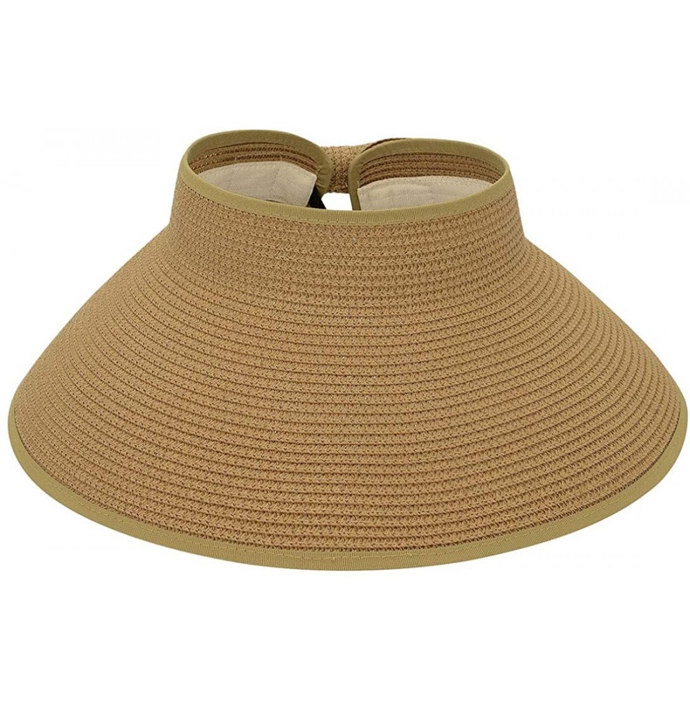 Sun Hats Sun Visors for Women Summer Beach Straw Hat Wide Brim Ponytail Sun Hat Visor Hat - A Natural - CS198KGCSRT