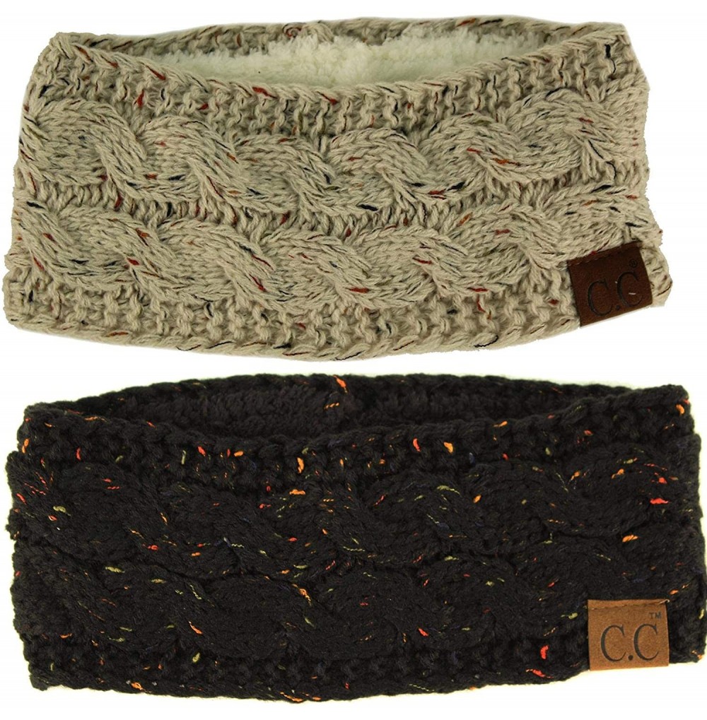 Cold Weather Headbands Winter CC Confetti Warm Fuzzy Fleece Lined Thick Knit Headband Headwrap Hat Cap - Black/Oatmeal 2 Pack...