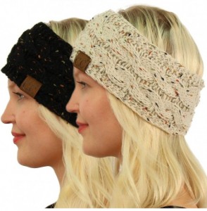 Cold Weather Headbands Winter CC Confetti Warm Fuzzy Fleece Lined Thick Knit Headband Headwrap Hat Cap - Black/Oatmeal 2 Pack...