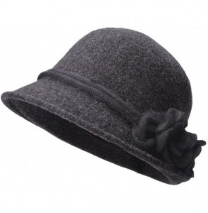 Bucket Hats Womens Retro Collapsible Soft Knit Wool Cloche Hat Bucket Flower A466 - Dark Gray - CL186XSLOM2