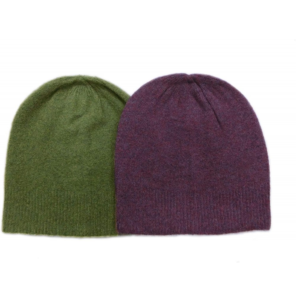 Skullies & Beanies Knitted Warm and Soft Premium Wool Mix Skull Cap Beanie Hat for Men and Women - Purple/Green - C218HWD9XWO