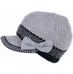 Newsboy Caps Womens Winter Chic Cable Warm Fleece Lined Crochet Knit Hat W/Visor Newsboy Cabbie Cap - Lt.gray Bow - CS1860KAC3Z