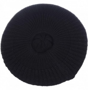 Berets Ladies Winter Solid Chic Slouchy Ribbed Crochet Knit Beret Beanie Hat W/WO Flower Adornment - Black - CZ12N691E0F