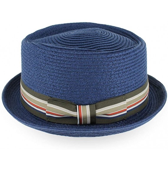 Fedoras Belfry Men/Women Summer Straw Pork Pie Trilby Fedora Hat in Blue- Tan- Black - Strjnavy - CD192AHNNQ8