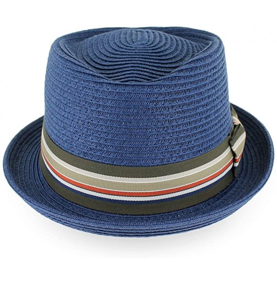 Fedoras Belfry Men/Women Summer Straw Pork Pie Trilby Fedora Hat in Blue- Tan- Black - Strjnavy - CD192AHNNQ8