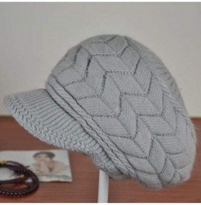 Visors Womens Winter Warm Knitted Hats Slouchy Wool Beanie Hat Cap with Visor - Grey - CI18ND7K6CT