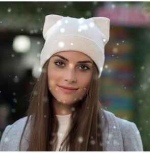 Skullies & Beanies Women Cat Ear Beanie Hat Wool Braided Knit Trendy Winter Warm Cap - Beige - CQ188RS964I