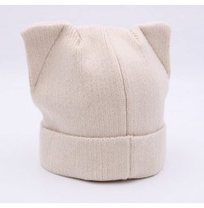Skullies & Beanies Women Cat Ear Beanie Hat Wool Braided Knit Trendy Winter Warm Cap - Beige - CQ188RS964I