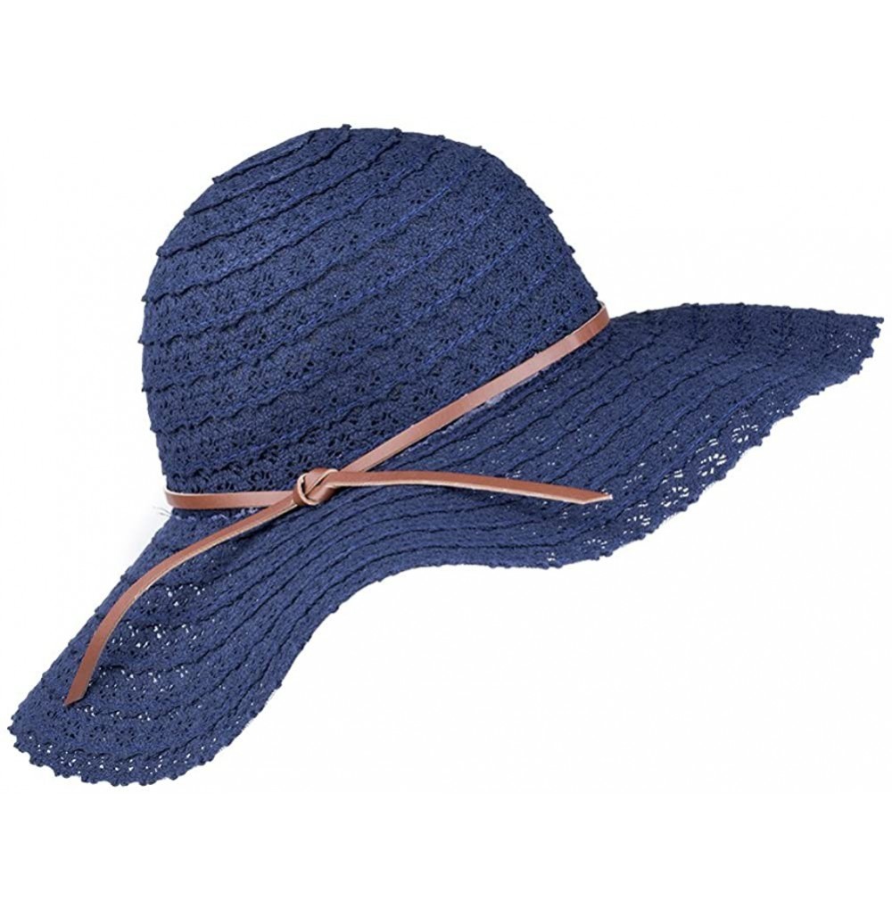 Sun Hats Summer Beach Sun Hats for Women Foldable UPF 50 Travel Packable Floppy Wide Brim UV Beach Sun Hat - Navy Blue - CZ18...