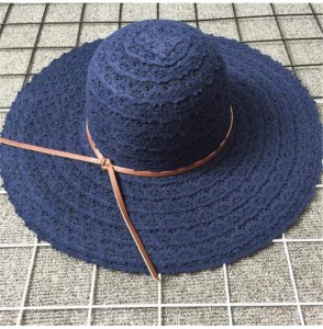 Sun Hats Summer Beach Sun Hats for Women Foldable UPF 50 Travel Packable Floppy Wide Brim UV Beach Sun Hat - Navy Blue - CZ18...