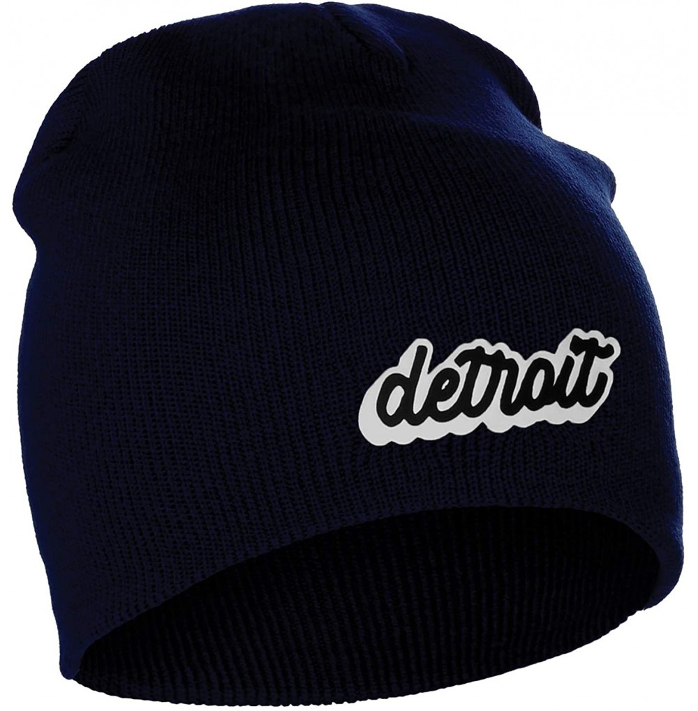 Skullies & Beanies Classic USA Cities Winter Knit Cuffless Beanie Hat 3D Raised Layer Letters - Detroit Navy - White Black - ...
