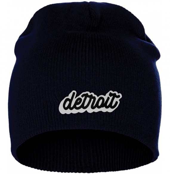 Skullies & Beanies Classic USA Cities Winter Knit Cuffless Beanie Hat 3D Raised Layer Letters - Detroit Navy - White Black - ...