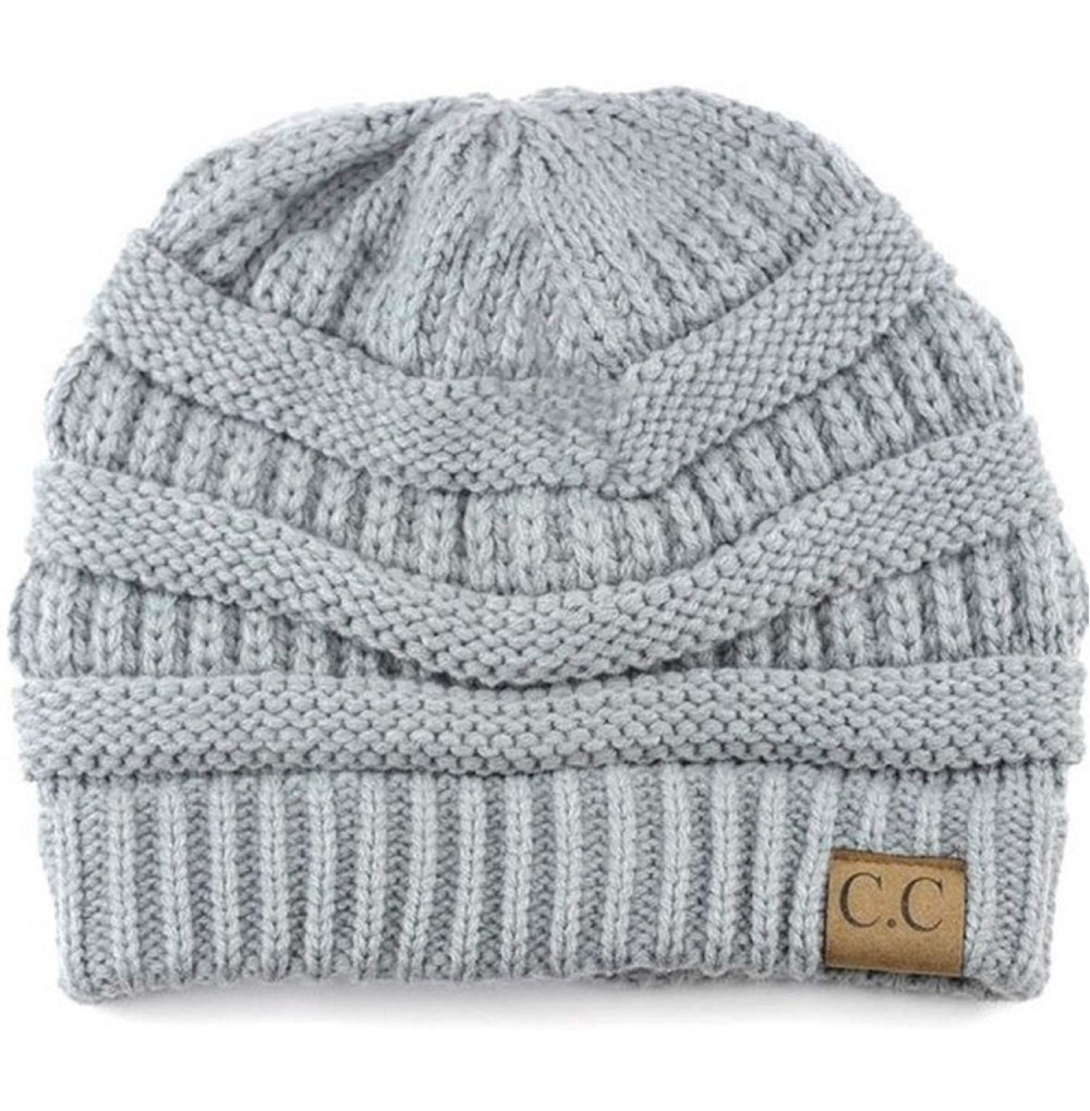 Skullies & Beanies Unisex Plain CC Beanie Cap Warm Thick Bubble Knit Winter Ski Hat - Light Gray - CA18IKERENN