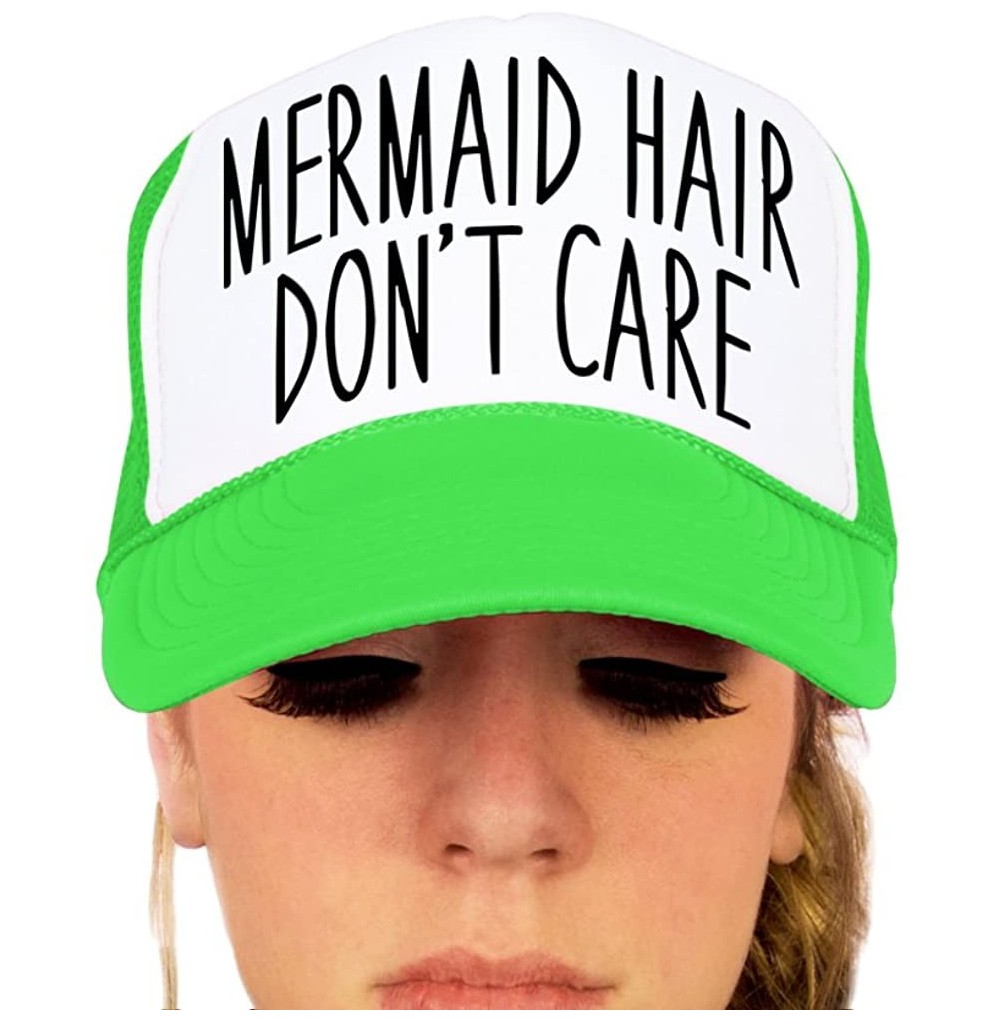 Baseball Caps Mermaid Hair- Don't Care Trucker Hat - Ngnw/Black - CX12GLNJJ35