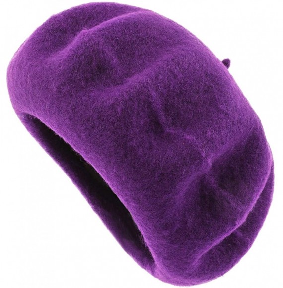 Berets Womens Classic Solid Color Knitted Wool French Beret - Purple - CE187NH24D5