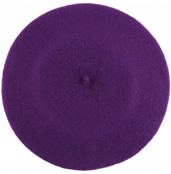 Berets Womens Classic Solid Color Knitted Wool French Beret - Purple - CE187NH24D5