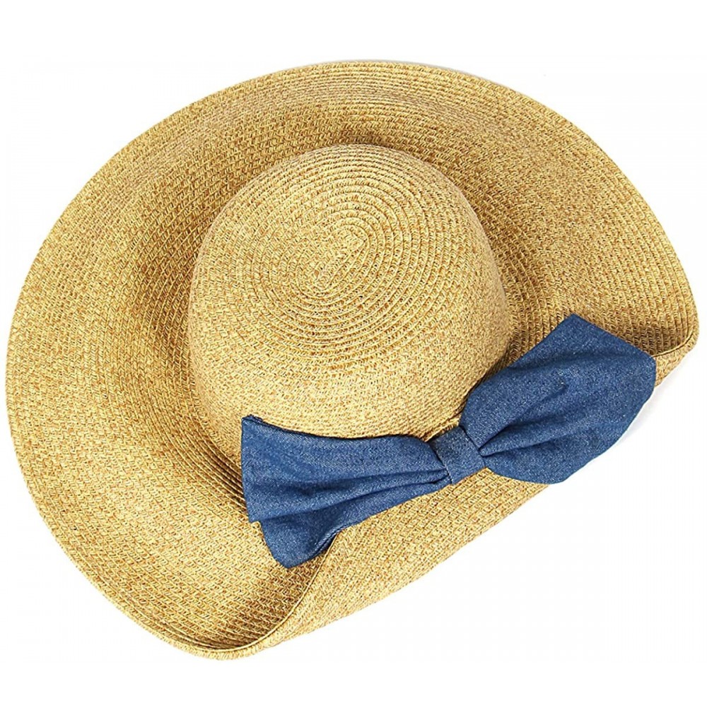 Sun Hats Beach Hats for Women Wide Brim Summer Sun hat- Floppy Paper Straw Foldable Packable - Natural 37 - C518ER7ZOO9