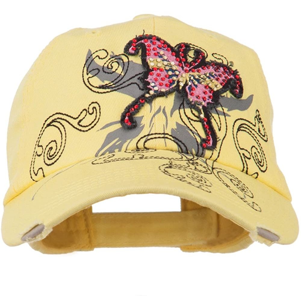 Baseball Caps Baseball Cap with Jeweled Butterfly - Yellow - CV11P5HKF8R