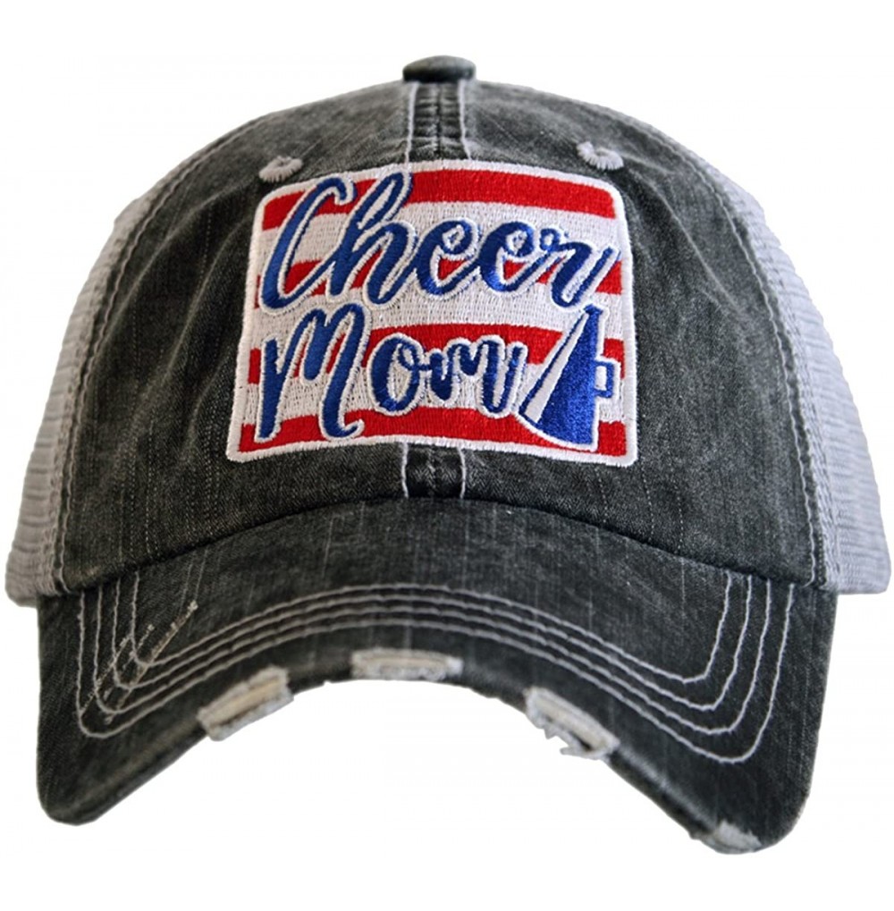 Baseball Caps Cheer Mom Patch Women's Trucker Hat - Gray/Red/White/Blue - C217YSYDLGD