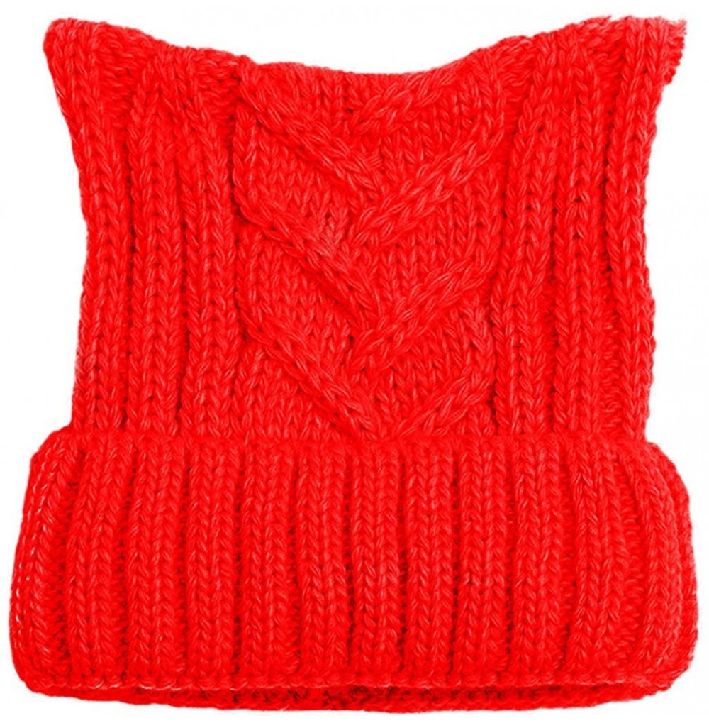 Skullies & Beanies Winter Knit Beanie Lady Women Rights March Pussycat Hat Handmade Cap - Red - CI18L3YX943