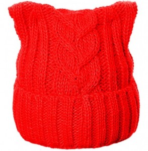 Skullies & Beanies Winter Knit Beanie Lady Women Rights March Pussycat Hat Handmade Cap - Red - CI18L3YX943