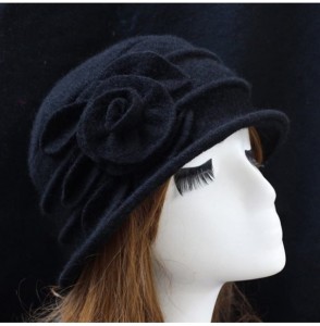 Bucket Hats Vintage Women Wool Church Cloche Flapper Hat Lady Bucket Winter Flower Cap - Black - C4189KH42N0