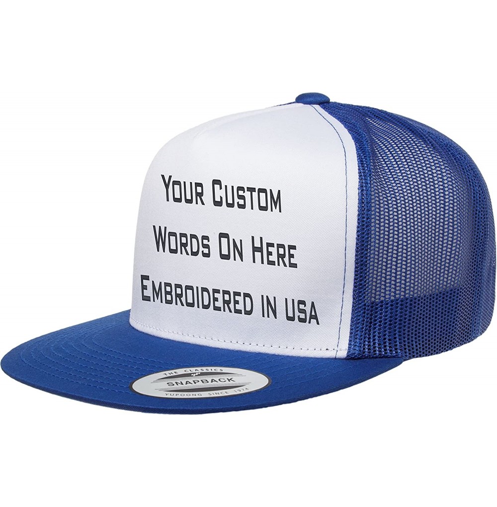 Baseball Caps Custom Trucker Flatbill Hat Yupoong 6006 Embroidered Your Text Snapback - Royal Blue/White/Royal Blue - CO1887L...