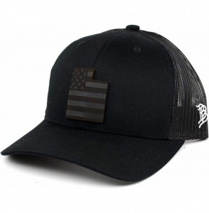 Baseball Caps 'Midnight Utah Patriot' Black Leather Patch Hat Curved Trucker - OSFA/Charcoal/Black - CC18IGT8O53