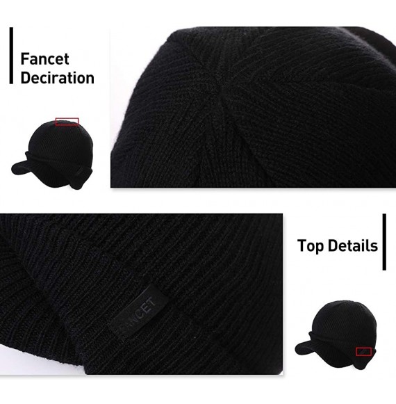 Skullies & Beanies Wool Visor Beanie for Men Winter Knit Hat Scarf Sets Neck Mask - 99205black - C218XEQ3KDW