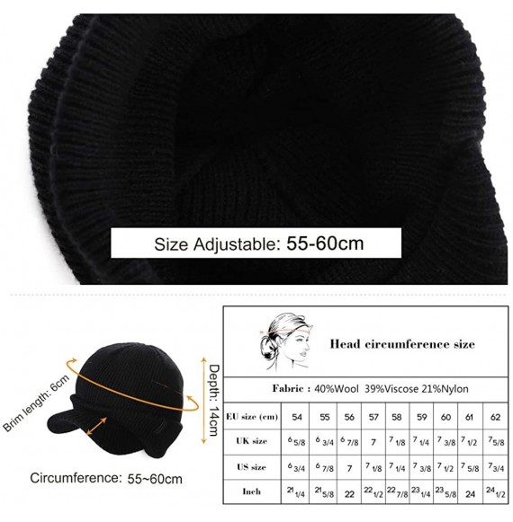 Skullies & Beanies Wool Visor Beanie for Men Winter Knit Hat Scarf Sets Neck Mask - 99205black - C218XEQ3KDW