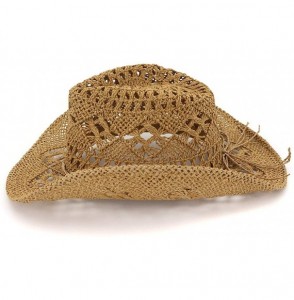Sun Hats Fashion Hollowed Handmade Cowboy Straw Hat Women Men Summer Outdoor Travel Beach Hats - Cream - CY18RRYNID5