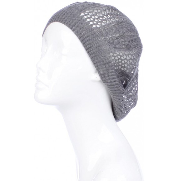 Berets Womens Lightweight Cut Out Knit Beanie Beret Cap Crochet Hat - Many Styles - Dark Gray Multi Textured - C112LCQ5TSZ