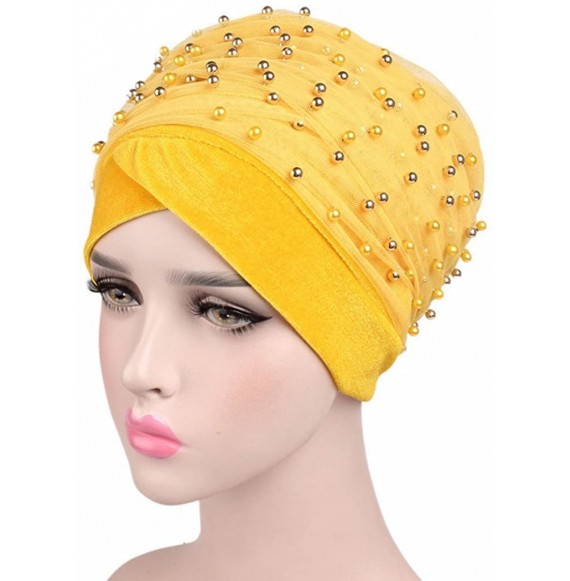 Skullies & Beanies Womens Removable Bowknot Hijab Turban Dual Purpose Cap - Yellow1 - CX18DKRS7EO