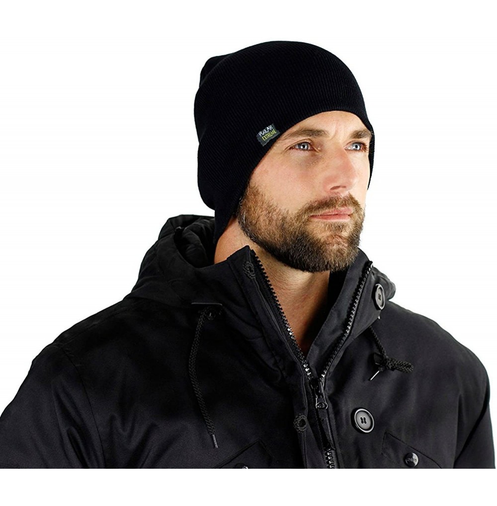 Skullies & Beanies Mens Insulated Thermal Fleece Lined Comfort Daily Soft Beanies Winter Hats - Black Beanie - C912O88QREV