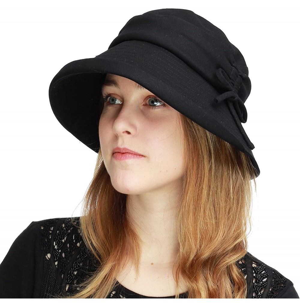 Bucket Hats Light Weight Packable Women's Wide Brim Sun Bucket Hat - Renee-black - CU18GQKWC4S